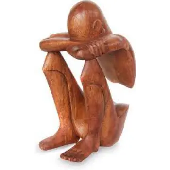 NOVICA Brown Thought And Meditation Wood Sculpture